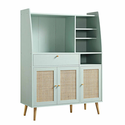 Frances Woven Rattan Kitchen Cabinet, Mint