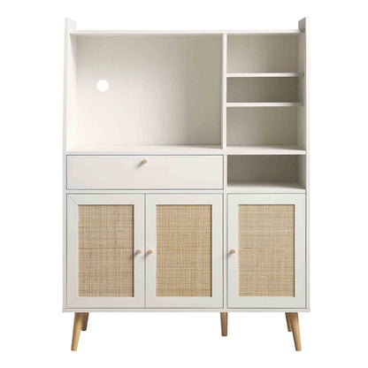 Frances Woven Rattan Kitchen Cabinet, White