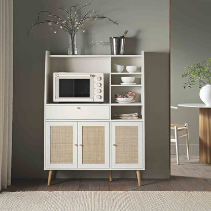 Frances Woven Rattan Kitchen Cabinet, White