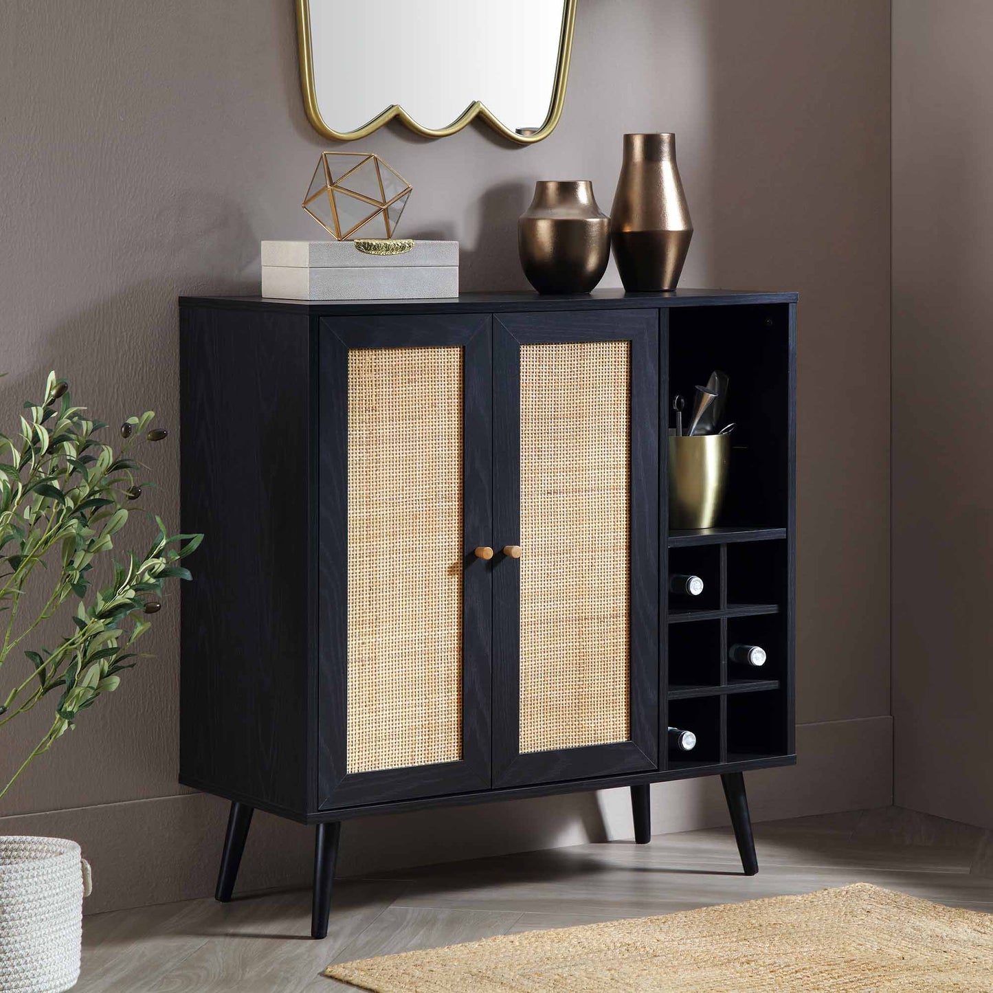 Frances Woven Rattan Drinks Cabinet, Black