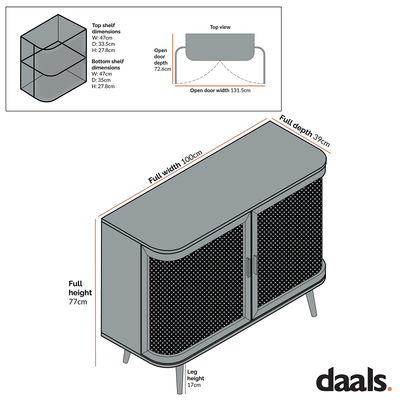 Izzy Curved Rattan 2-Door Small Sideboard, White