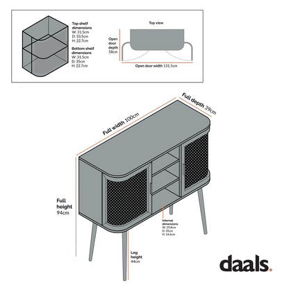 Izzy Curved Rattan 2-Door Buffet Sideboard, Walnut