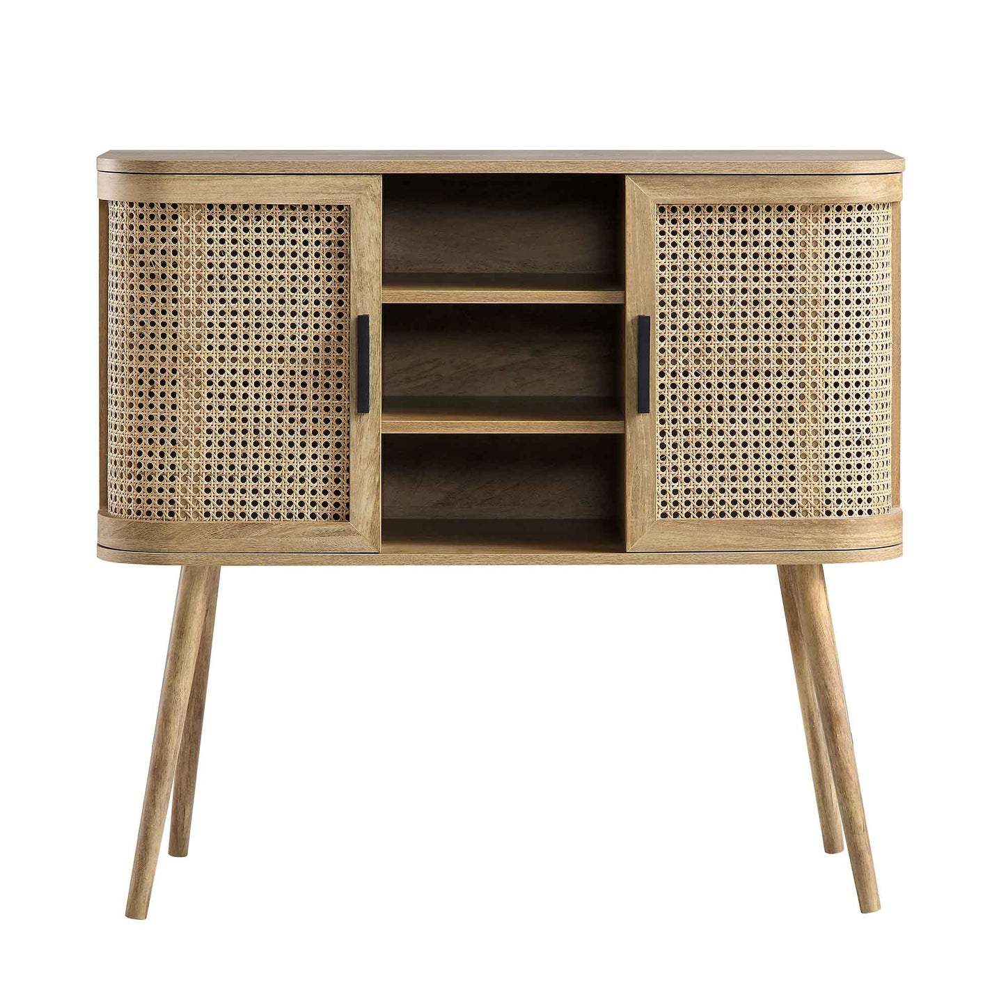 Izzy Curved Rattan 2-Door Buffet Sideboard, Natural