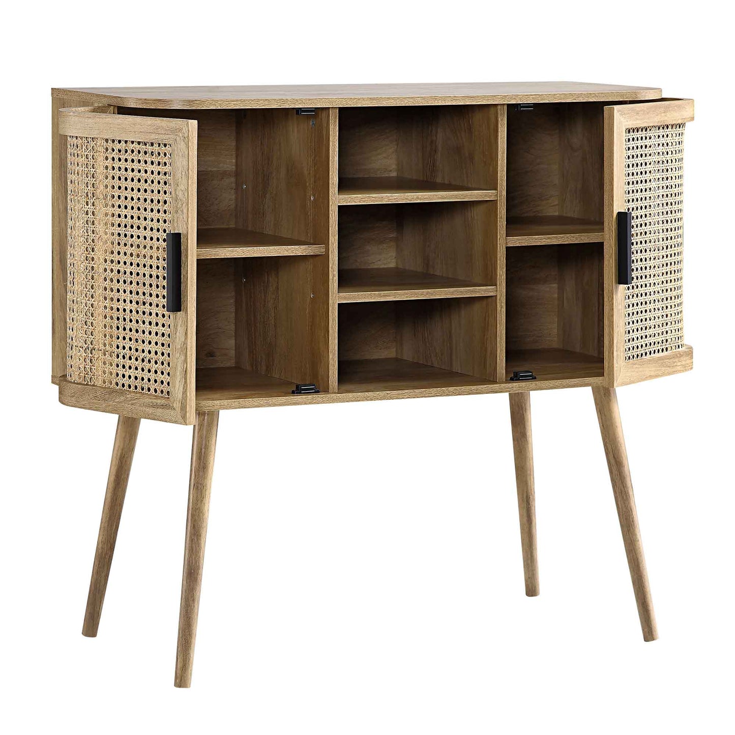 Izzy Curved Rattan 2-Door Buffet Sideboard, Natural