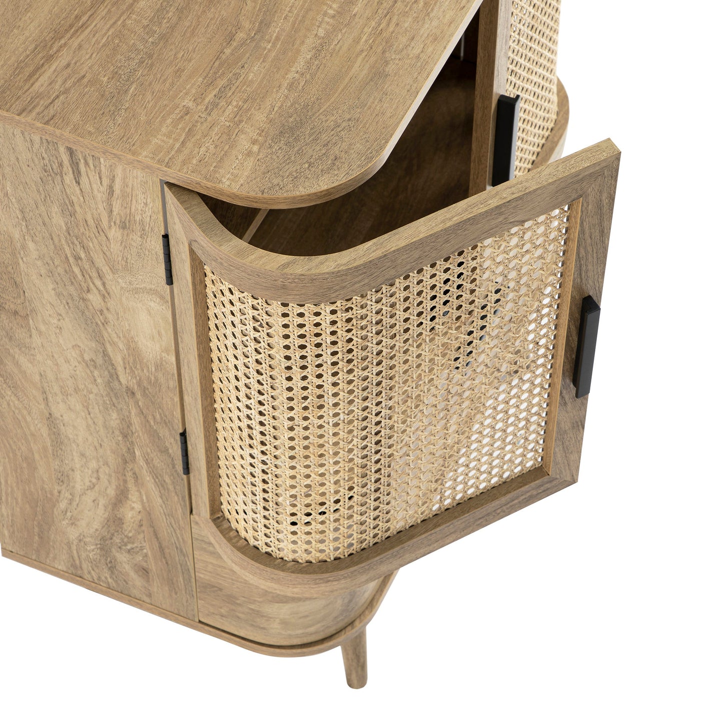 Izzy Curved Rattan 1-Drawer Small Sideboard, Natural