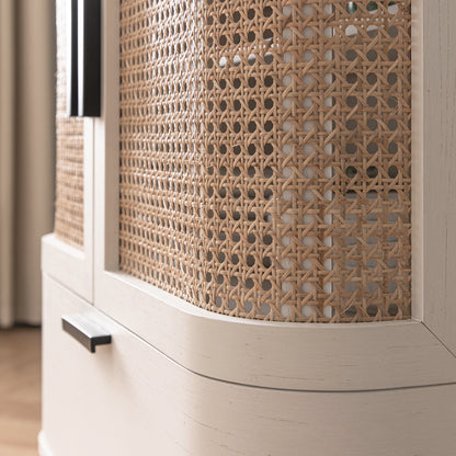 Izzy Curved Rattan 1-Drawer Small Sideboard, White