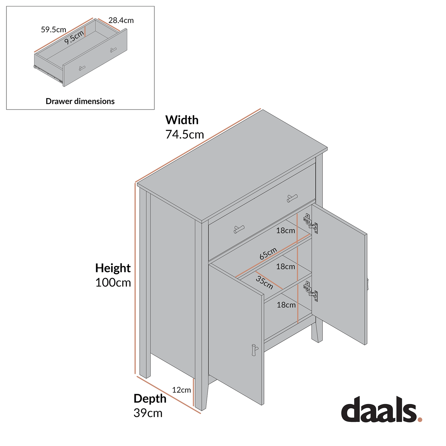 Oakham Small Sideboard with Drawer, Rattan Yellow