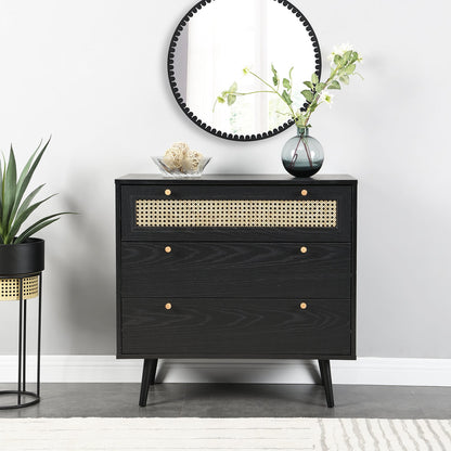 Anya Woven Rattan Chest of 3 Drawer in Black Colour