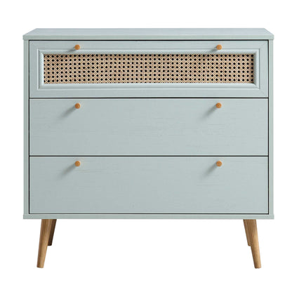 Anya Woven Rattan Chest of 3 Drawer in Mint Colour