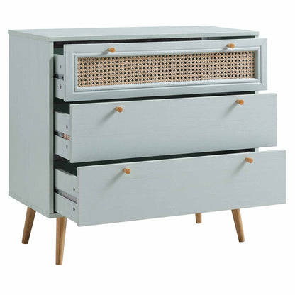 Anya Woven Rattan Chest of 3 Drawer in Mint Colour