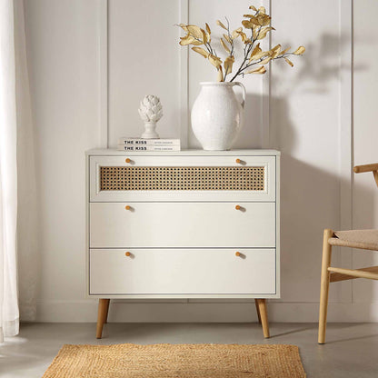 Anya Woven Rattan Chest of 3 Drawers in White