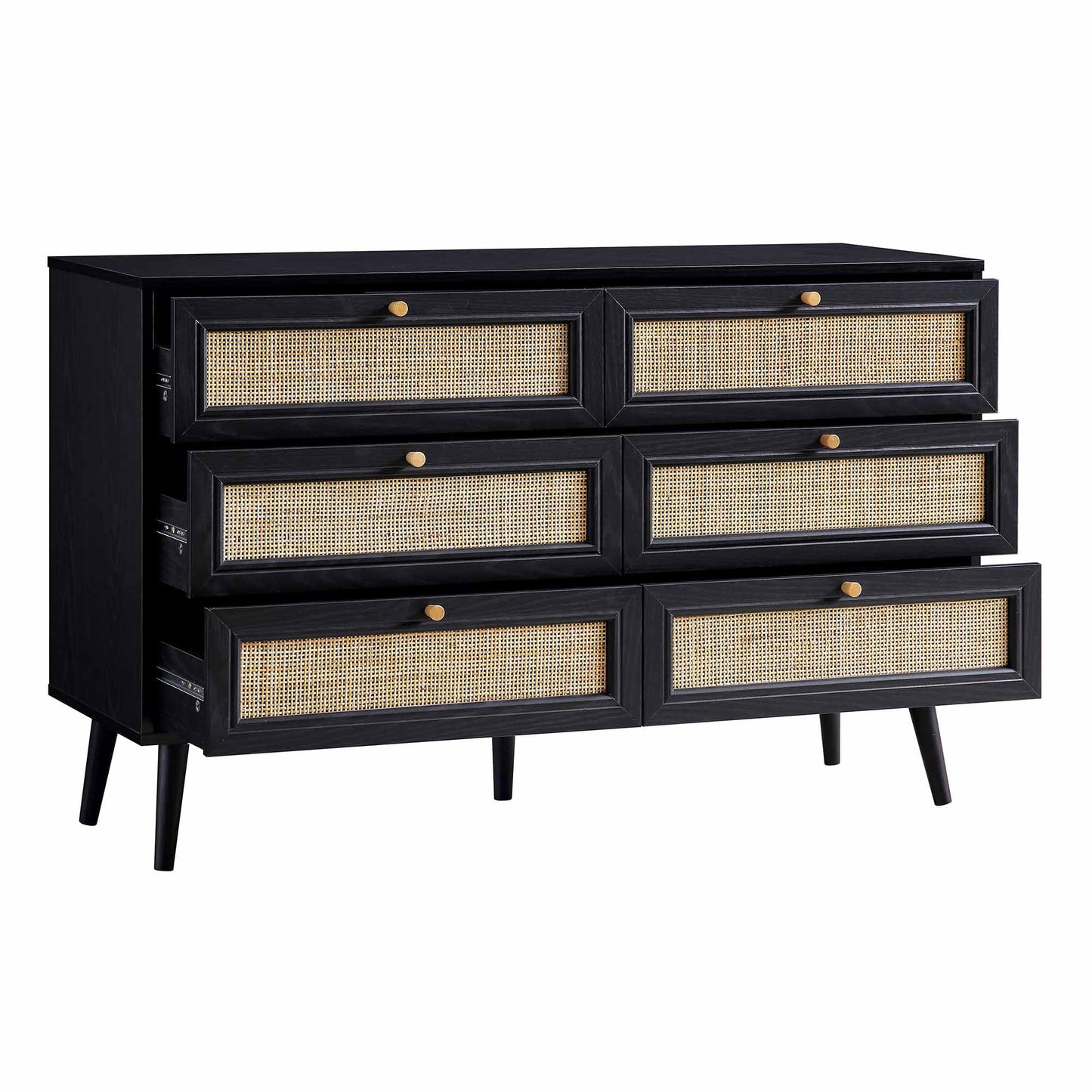Frances Woven Rattan Chest of 6 Drawers, Black
