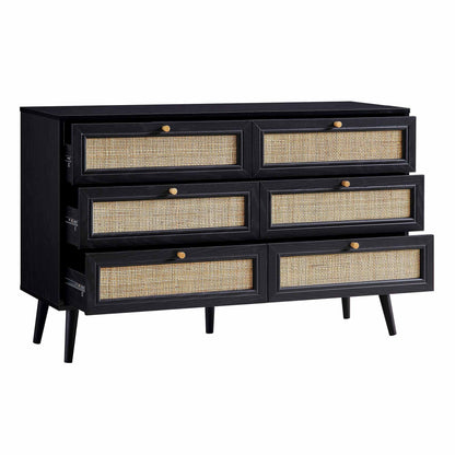Frances Woven Rattan Chest of 6 Drawers, Black
