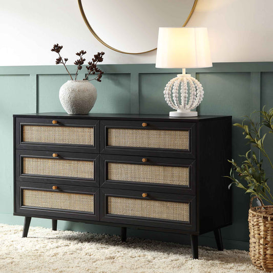 Frances Woven Rattan Chest of 6 Drawers, Black