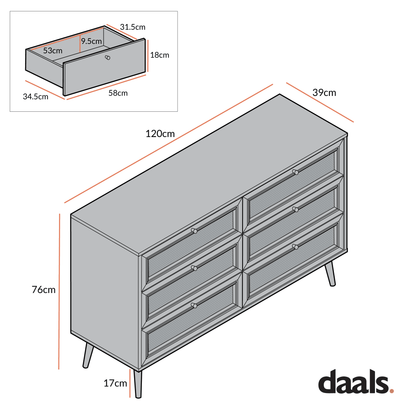 Frances Woven Rattan Chest of 6 Drawers, Natural