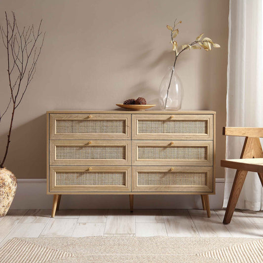 Frances Woven Rattan Chest of 6 Drawers, Natural