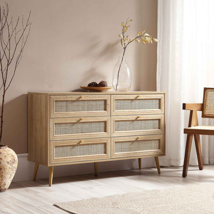 Frances Woven Rattan Chest of 6 Drawers, Natural