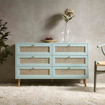 Frances Woven Rattan Chest of 6 Drawers, Mint