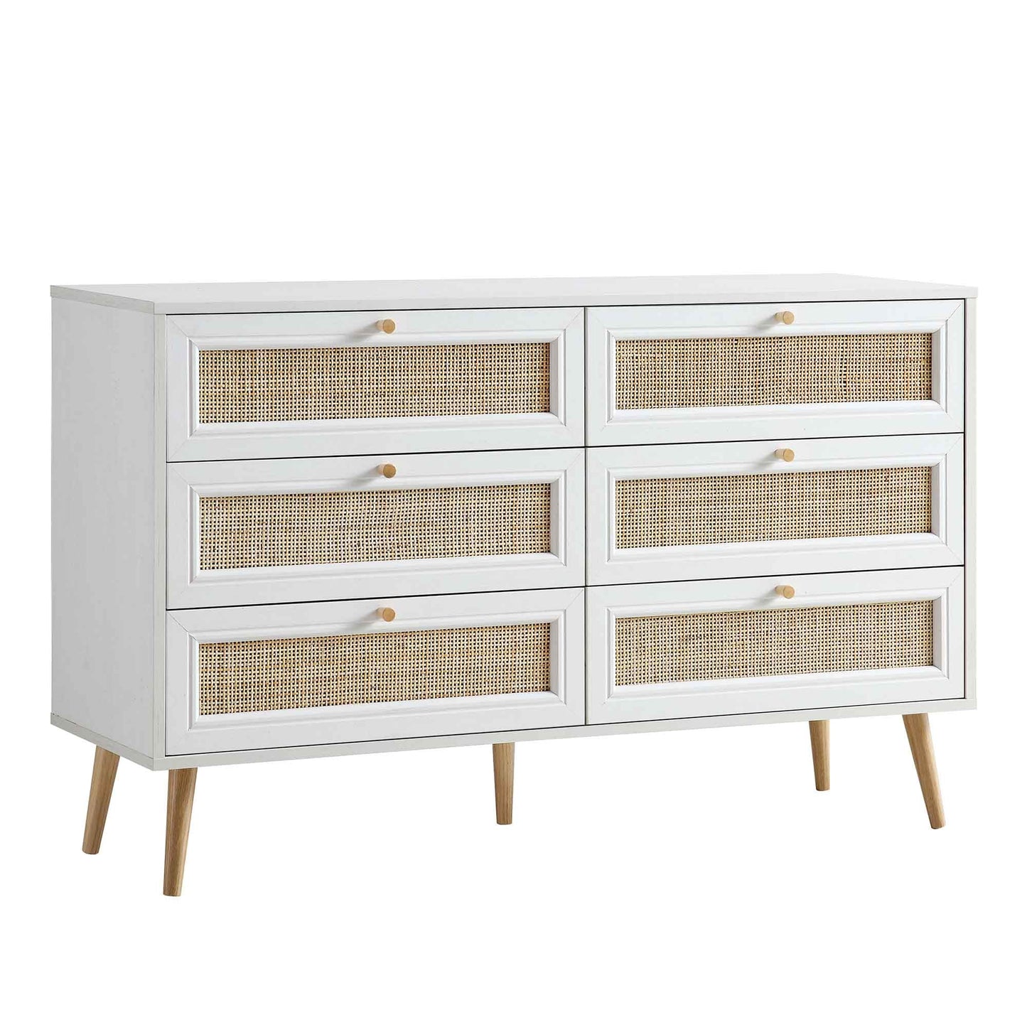 Frances Woven Rattan Chest of 6 Drawers, White