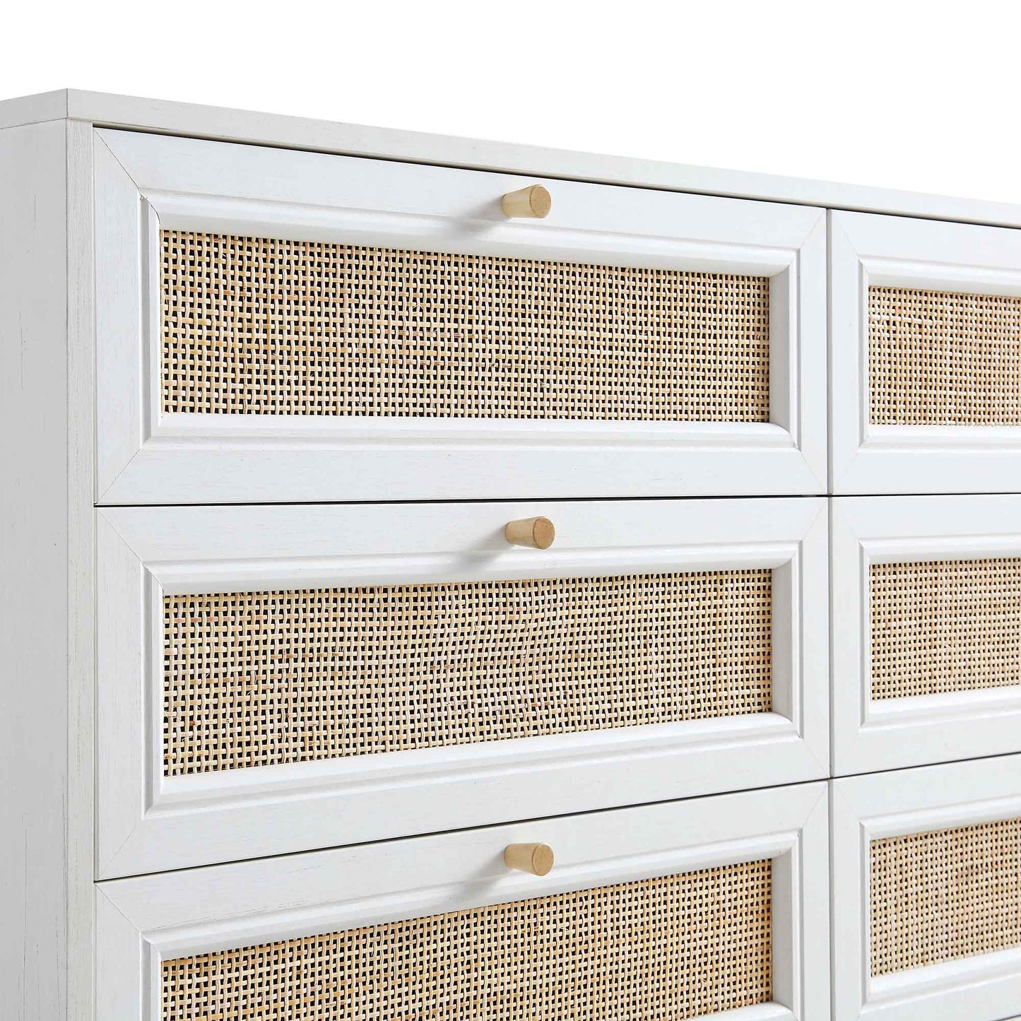 Frances Woven Rattan Chest of 6 Drawers, White