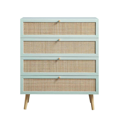 Frances Woven Rattan Tall Chest of 4 Drawers, Mint