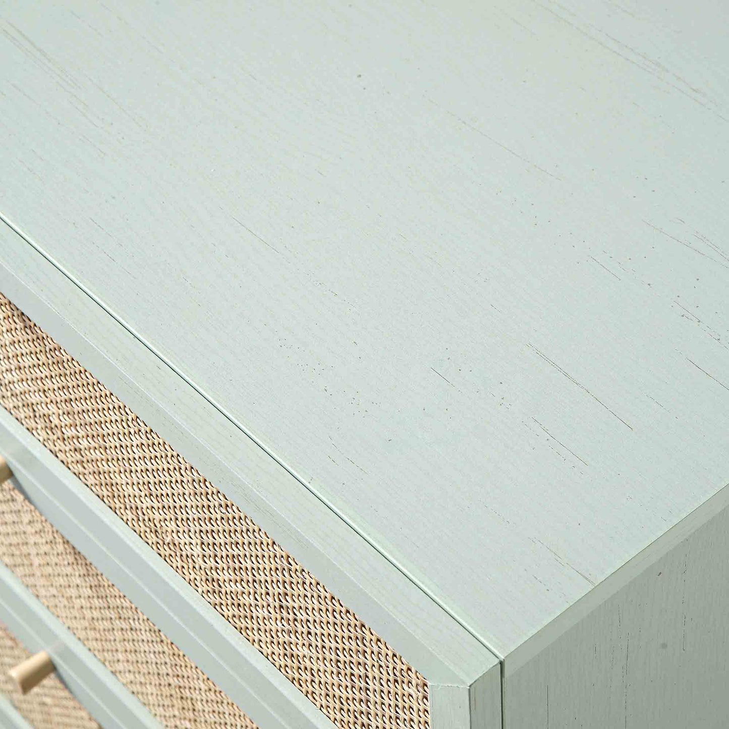 Frances Woven Rattan Tall Chest of 4 Drawers, Mint