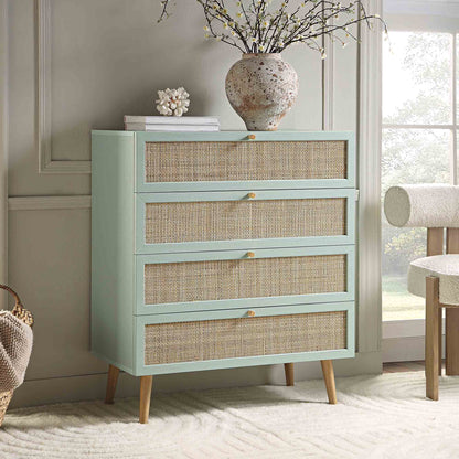 Frances Woven Rattan Tall Chest of 4 Drawers, Mint