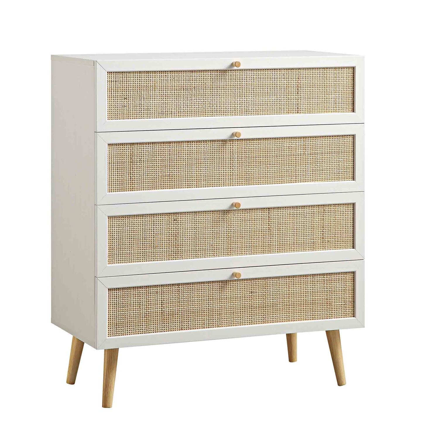 Frances Woven Rattan Tall Chest of 4 Drawers, White