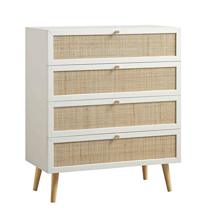 Frances Woven Rattan Tall Chest of 4 Drawers, White