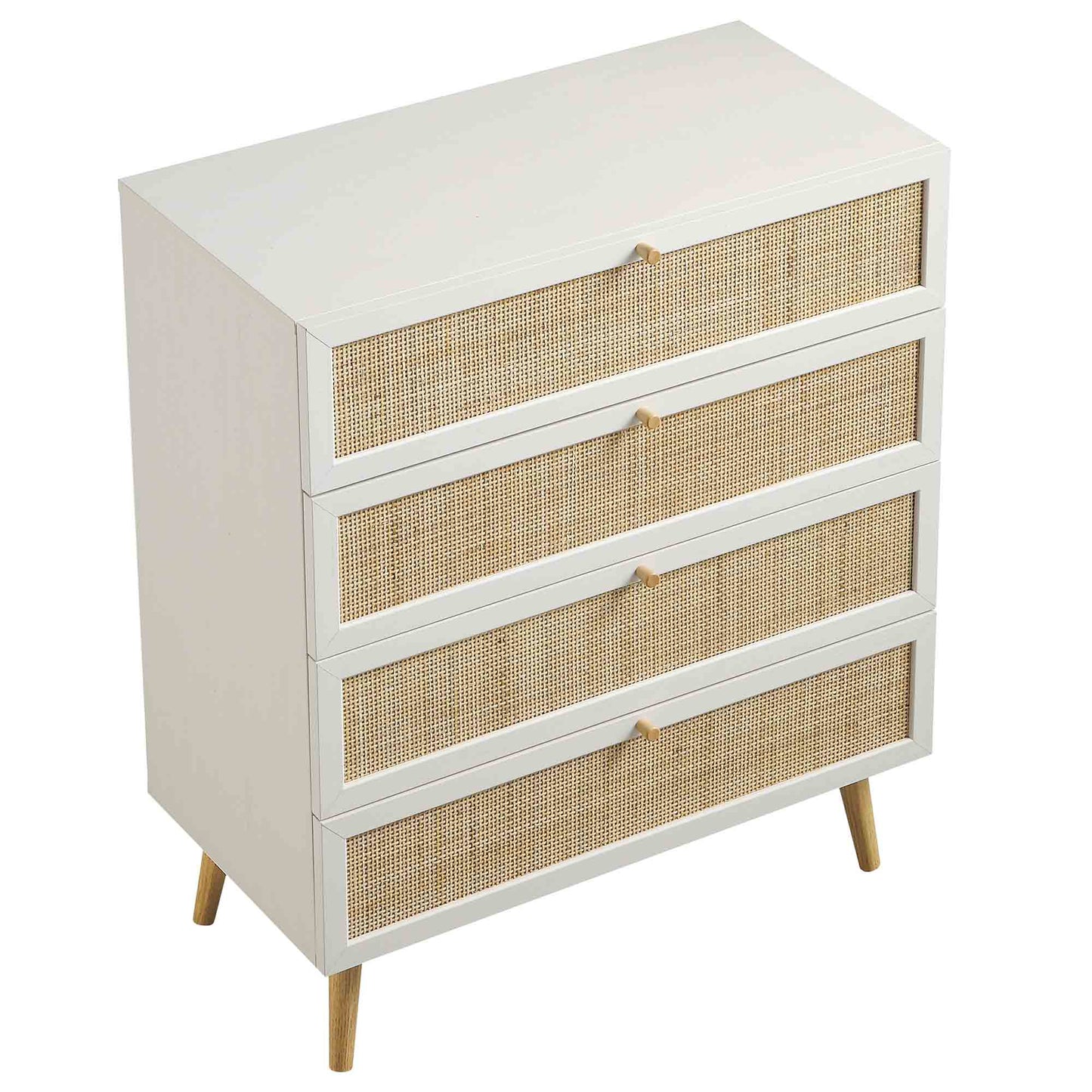 Frances Woven Rattan Tall Chest of 4 Drawers, White