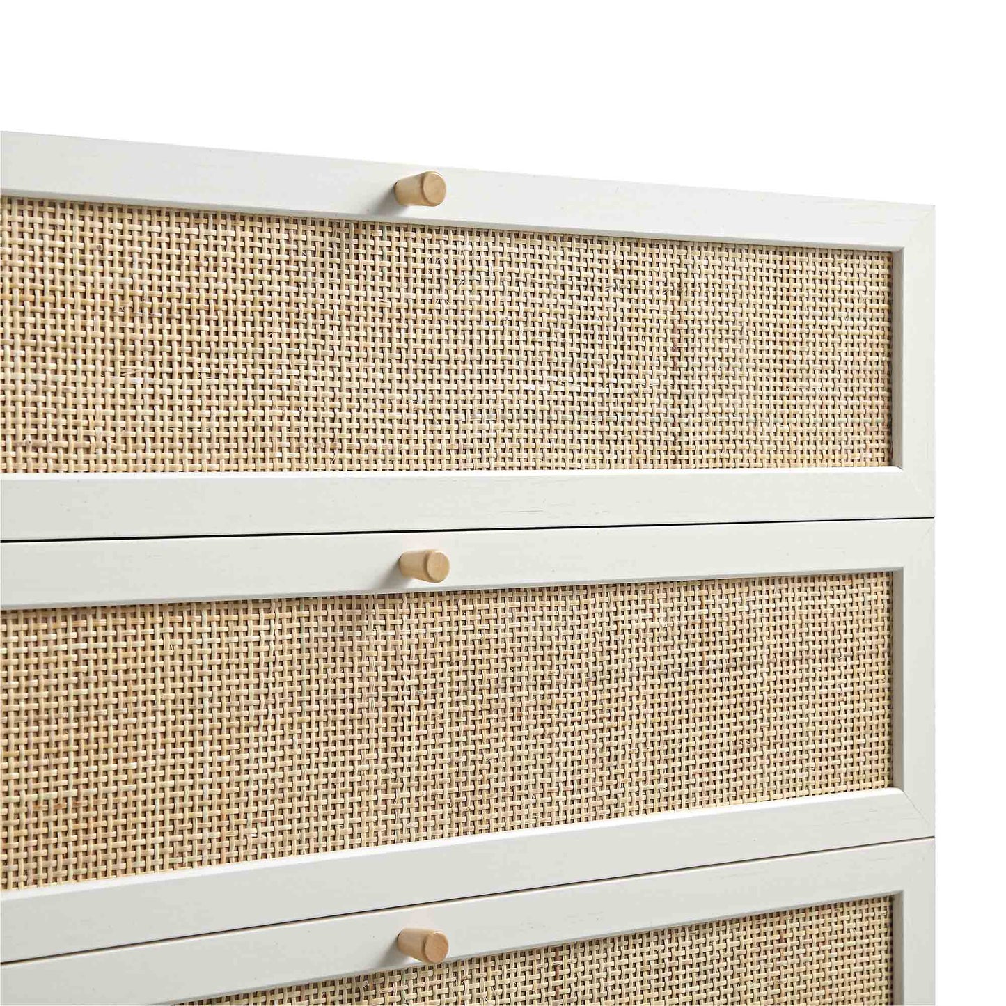 Frances Woven Rattan Tall Chest of 4 Drawers, White