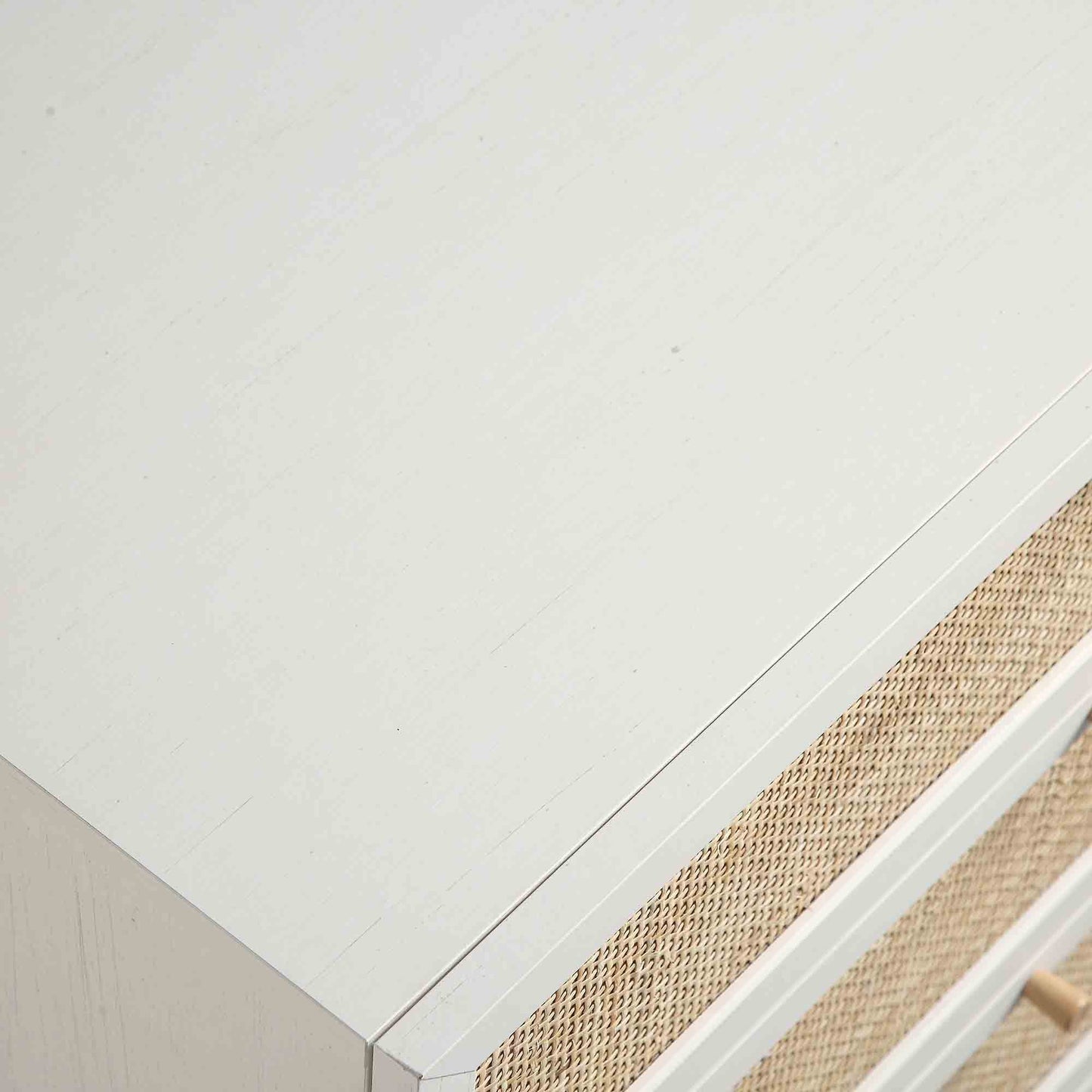 Frances Woven Rattan Tall Chest of 4 Drawers, White