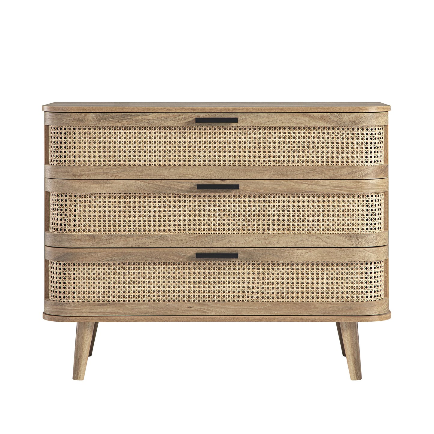 Izzy Curved Rattan Chest of 3 Drawers, Natural
