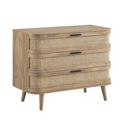 Izzy Curved Rattan Chest of 3 Drawers, Natural