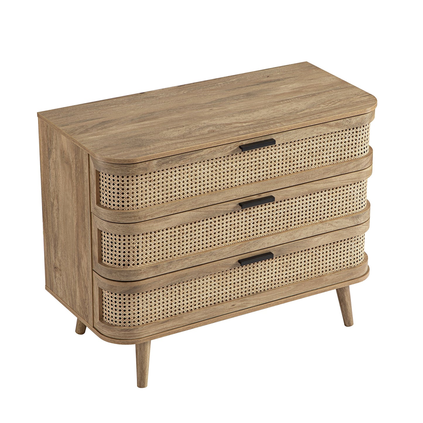 Izzy Curved Rattan Chest of 3 Drawers, Natural
