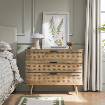Izzy Curved Rattan Chest of 3 Drawers, Natural