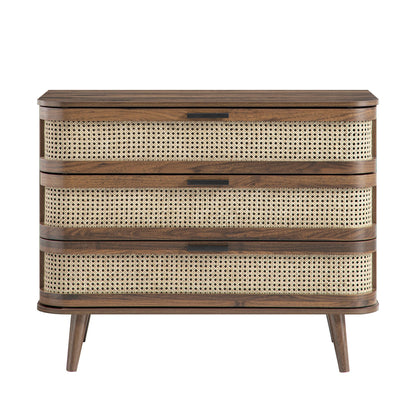 Izzy Curved Rattan Chest of 3 Drawers, Walnut