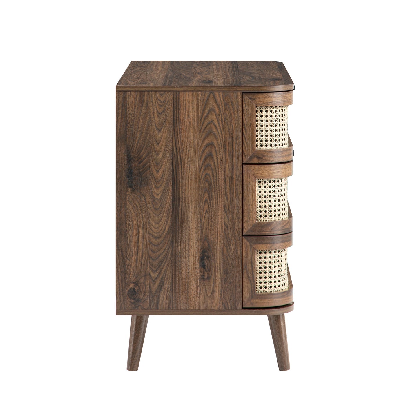 Izzy Curved Rattan Chest of 3 Drawers, Walnut