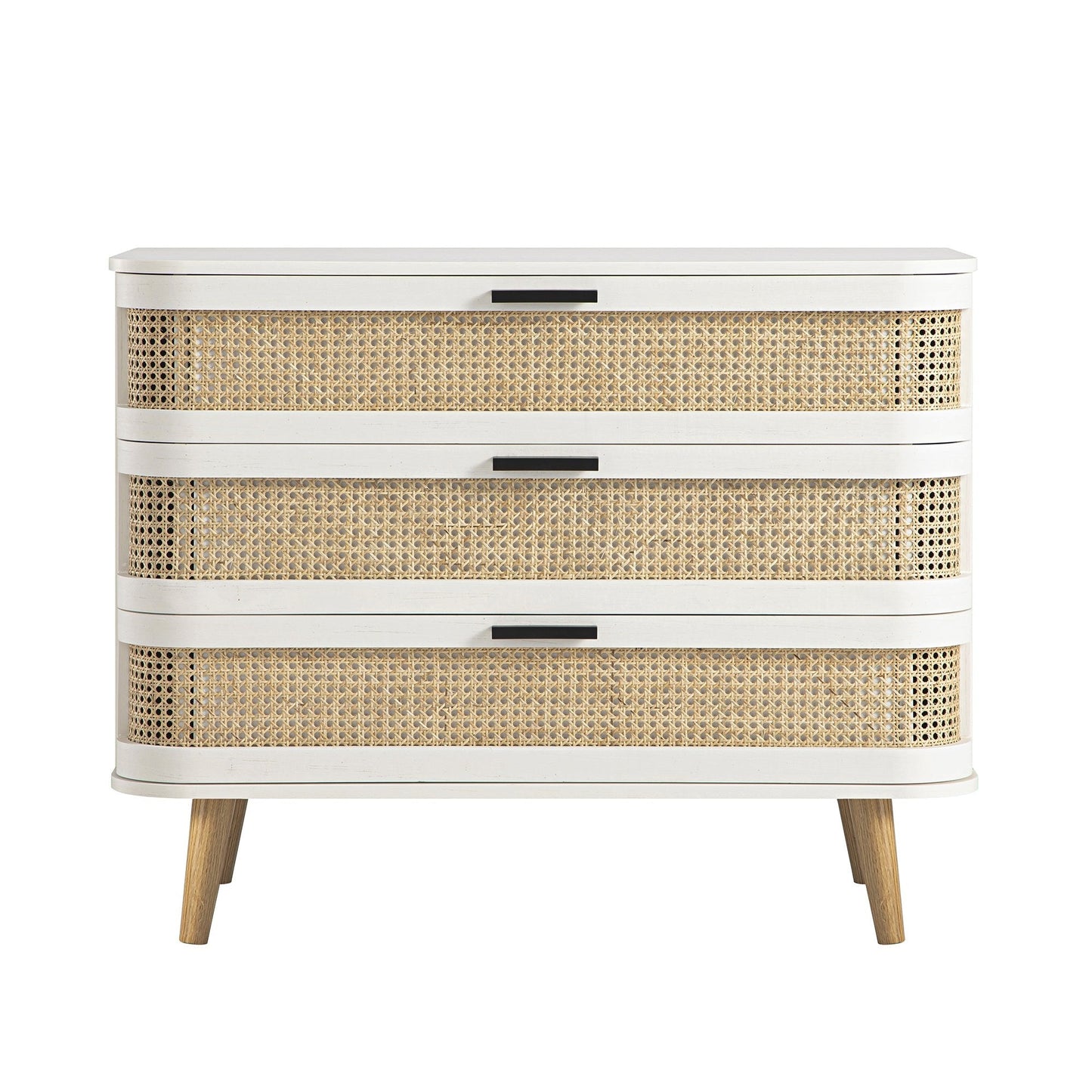 Izzy Curved Rattan Chest of 3 Drawers, White
