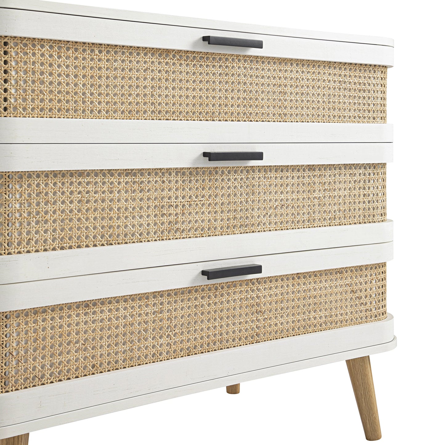 Izzy Curved Rattan Chest of 3 Drawers, White