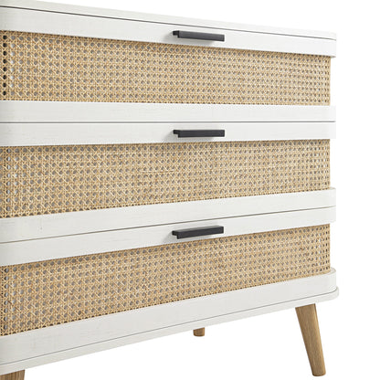 Izzy Curved Rattan Chest of 3 Drawers, White