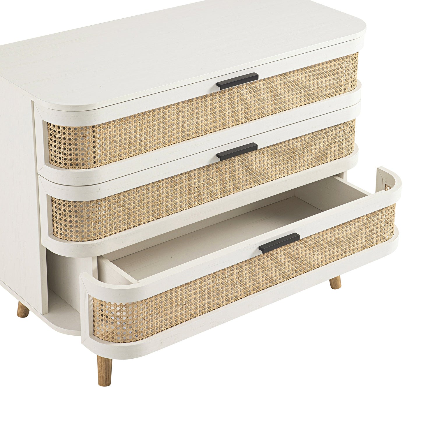 Izzy Curved Rattan Chest of 3 Drawers, White