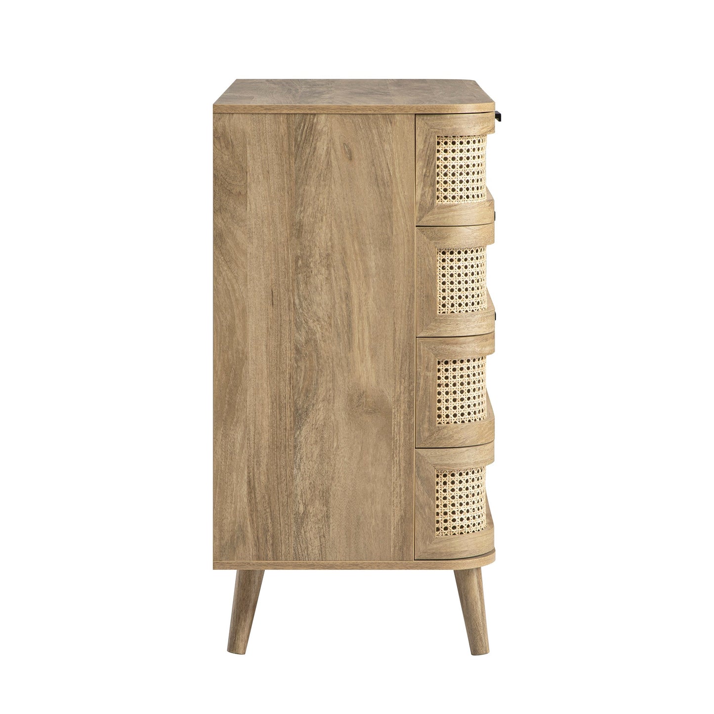 Izzy Curved Rattan Chest of 5 Drawers, Natural