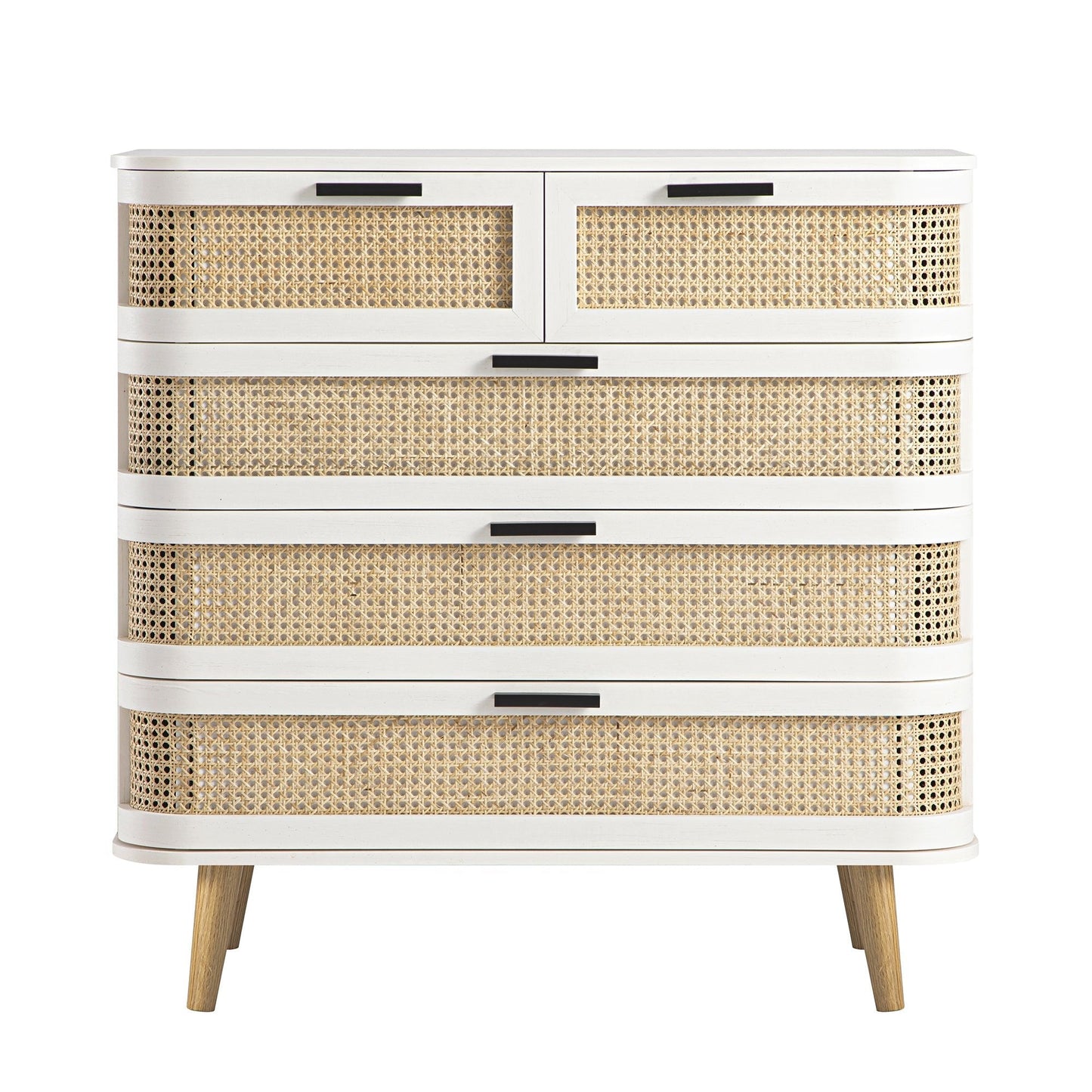 Izzy Curved Rattan Chest of 5 Drawers, White