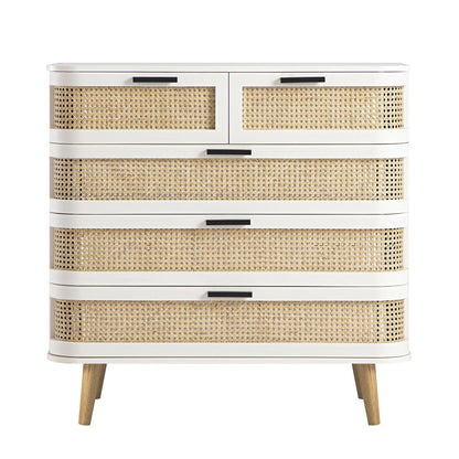 Izzy Curved Rattan Chest of 5 Drawers, White
