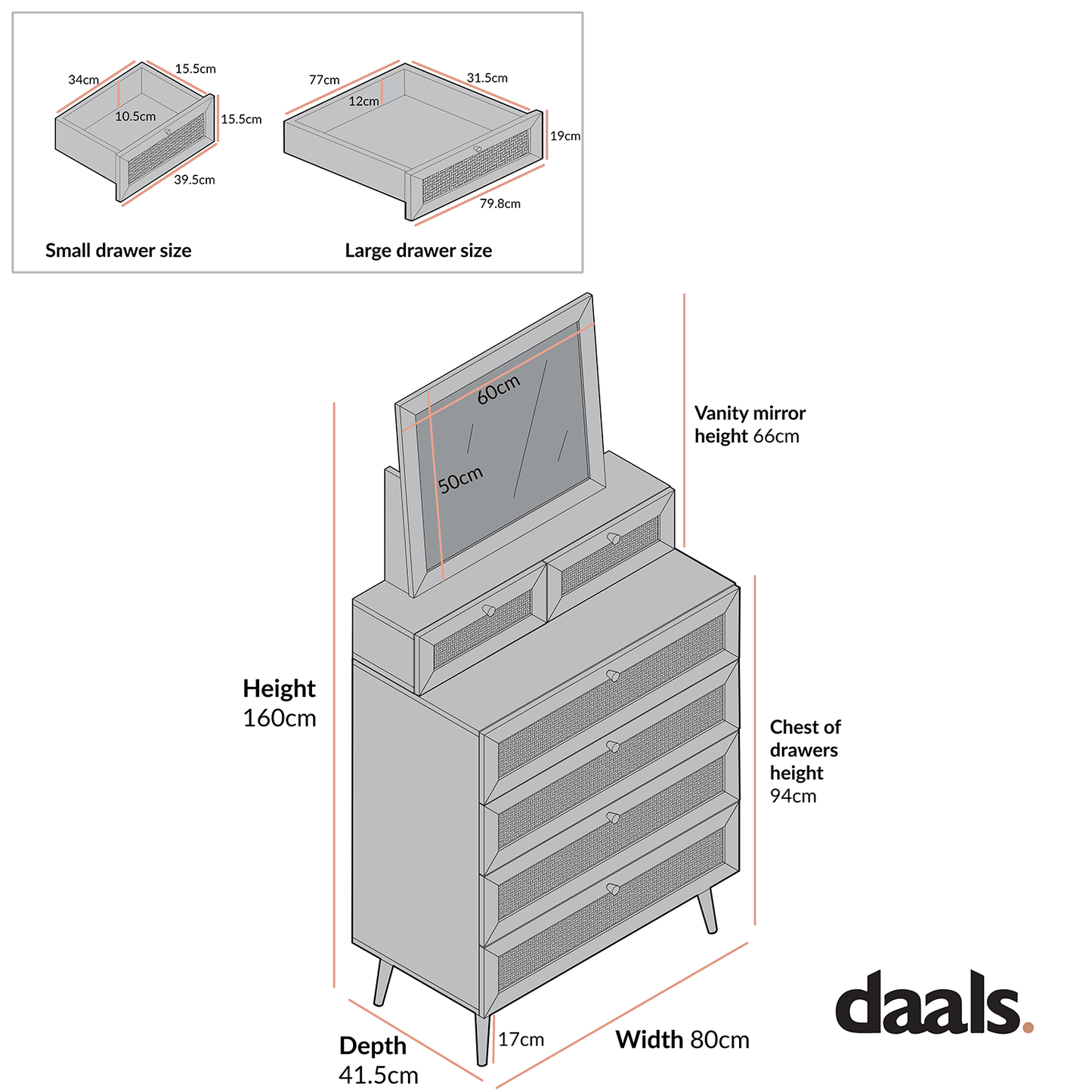 Frances Woven Rattan Tall Vanity Chest with Mirror, White