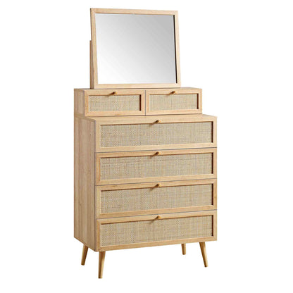 Frances Woven Rattan Tall Vanity Chest with Mirror, Natural