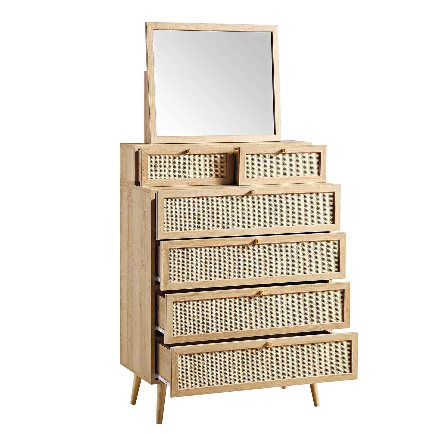 Frances Woven Rattan Tall Vanity Chest with Mirror, Natural