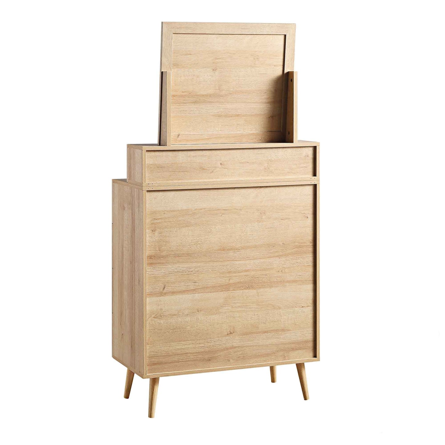 Frances Woven Rattan Tall Vanity Chest with Mirror, Natural