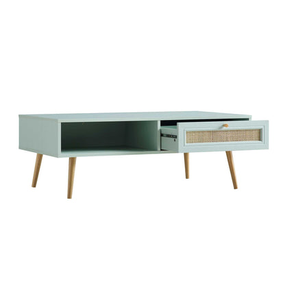 Frances Woven Rattan Wooden Coffee Table in Mint